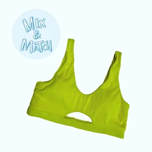 Neon Yellow Ribbed Cutout Bikini Top Size Small - Picture 1 of 9